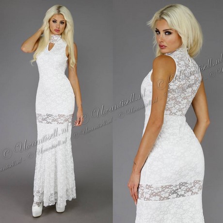 Lange kanten jurk wit