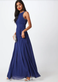 Lange blauwe jurk met split