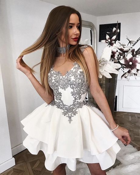 Korte zilveren prom jurk