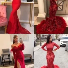 Red long prom dresses 2024 mermaid long sleeves
