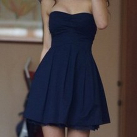 Blauwe strapless jurk