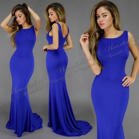 Blauwe lange jurk