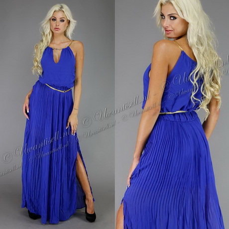 Blauwe lange jurk