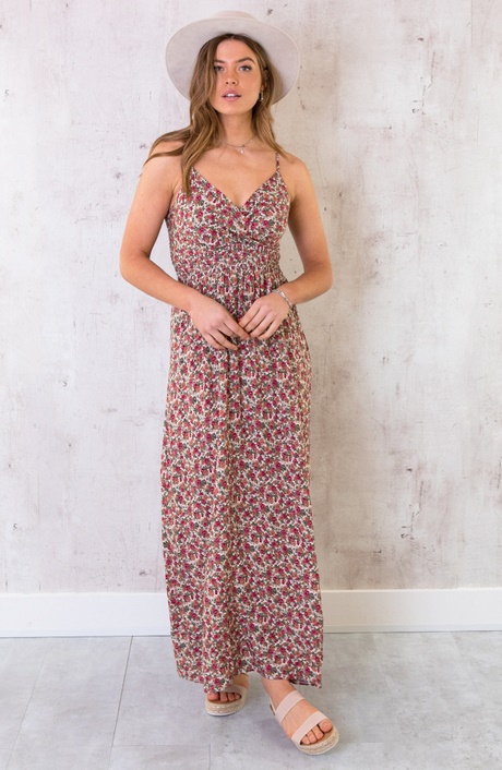 Maxi jurk rood bloemen