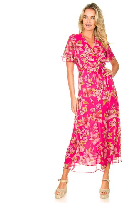 Maxi jurk rood bloemen