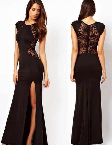 Maxi dress met split zwart