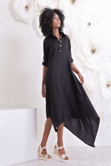 Zwarte maxi jurk lange mouwen