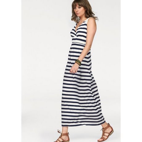 Blauw wit gestreepte maxi jurk